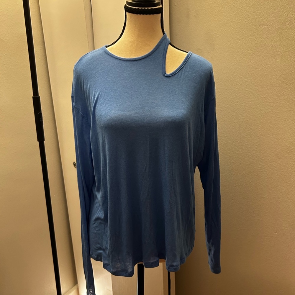 MARCELLA Blue Asymmetric Cutout Top